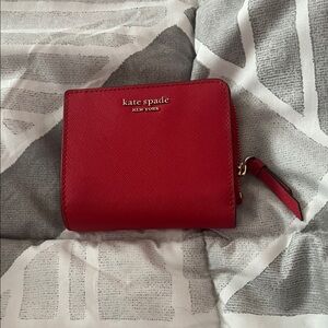 Kate Spade Red Saffiano Compact Zip Around Wallet